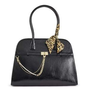 Madden Girl Black Satchel with Gold & Leopard Accents NWT!